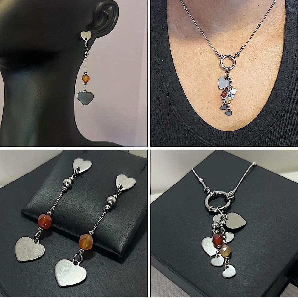 Platinum Beaded Love Necklace & Earring Set - Picture 1 of 1